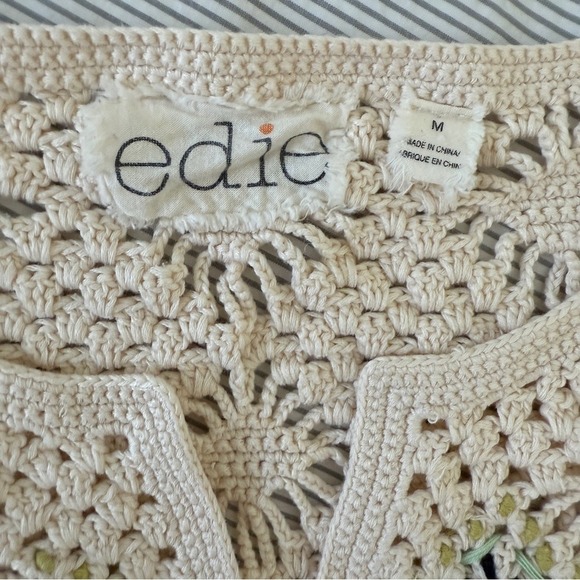 Edie Crochet Short Sleeve Cream Fringe Cardigan - Picture 5 of 8